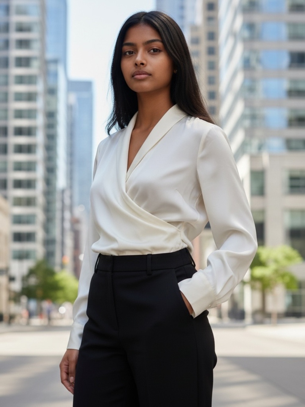 Apt. 9 Cream Wrap Satin Blouse